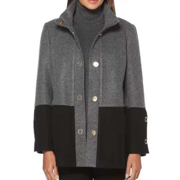 SOLD Rafaella Plus Size Black & Gray Color Block Outerwear Coat - Picture 1 of 9